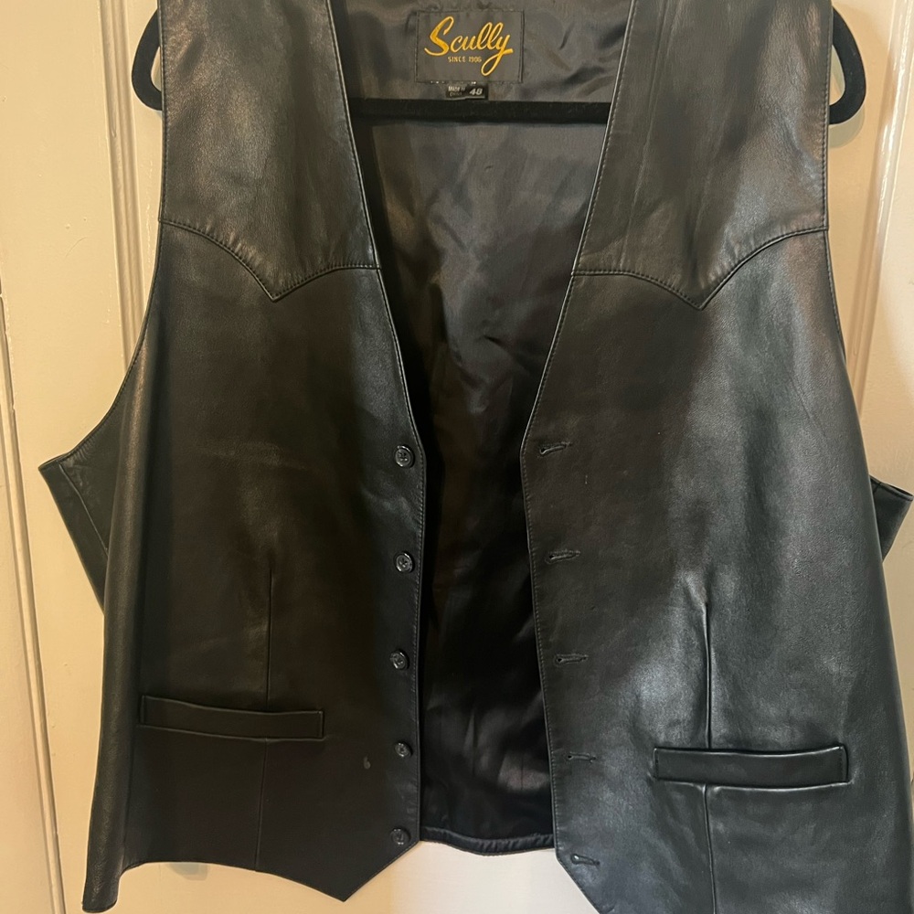 Scully Mens Lines Black Leather Vest Size 48